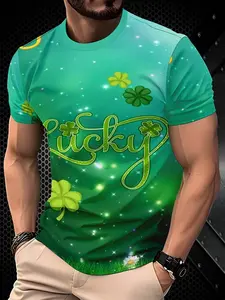 Men's Round Neck 3D Digital Print T-Shirt, Classic Sporty Design, Breathable Fabric, Casual Fashion, Comfortable Short Sleeve Tee