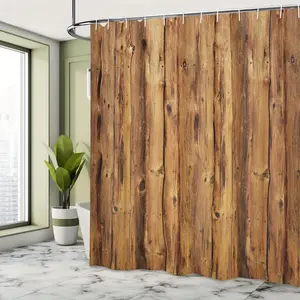 1pc Non-Customised Retro Wood Plank Design Shower Curtain - Durable Stain Resistant Waterproof Polyester Fabric, Machine Washable, Hooks Included, Easy Maintenance - Rustic Modern Home Bathroom Decor, Functional Bath Accessory