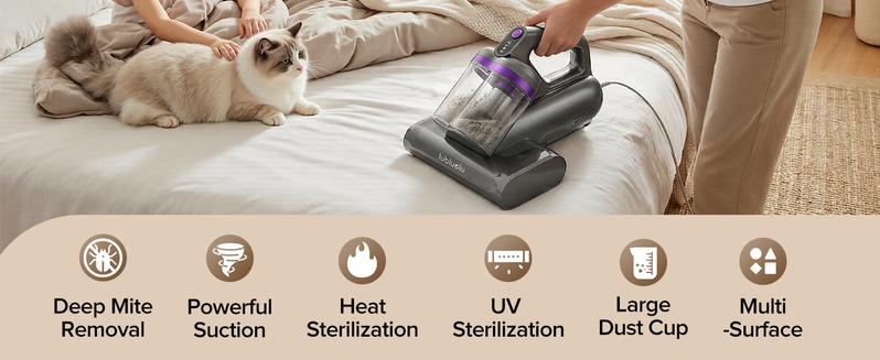 【12.5Kpa Power】350W Motor Vacuum Cleaner for Bed, Sofa & Toy - Removes 100% Dust Mites, Dead Skin & Allergens in Seconds