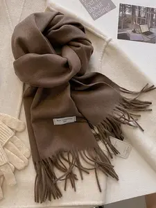 Women's Solid Color Tassel Decor Scarf, Casual Soft Warm Shawl for Fall & Winter, Fashion Accessories for Daily Wear, Fluffy Soft Scarf