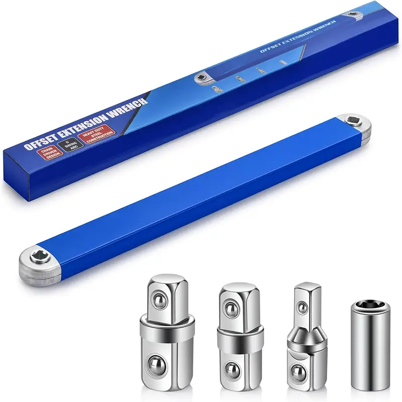Heavy Duty Steel Offset Extension Wrench Set With 1/2-inch, 1/4-inch, 3/8-inch Drive Adapters, Adjustable 60° Swing Arm, Chain Drive, Ergonomic Grip,