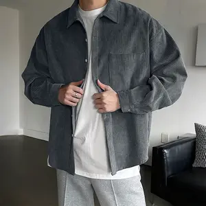 One piece men's autumn and winter corduroy shirt jacket men's autumn and winter casual loose and versatile wrinkle resistant long sleeved top jacket