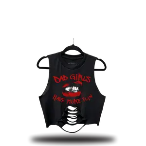 BAD GIRLS HAVE MORE FUN ROAD RASH MID SPINE CROP TOP