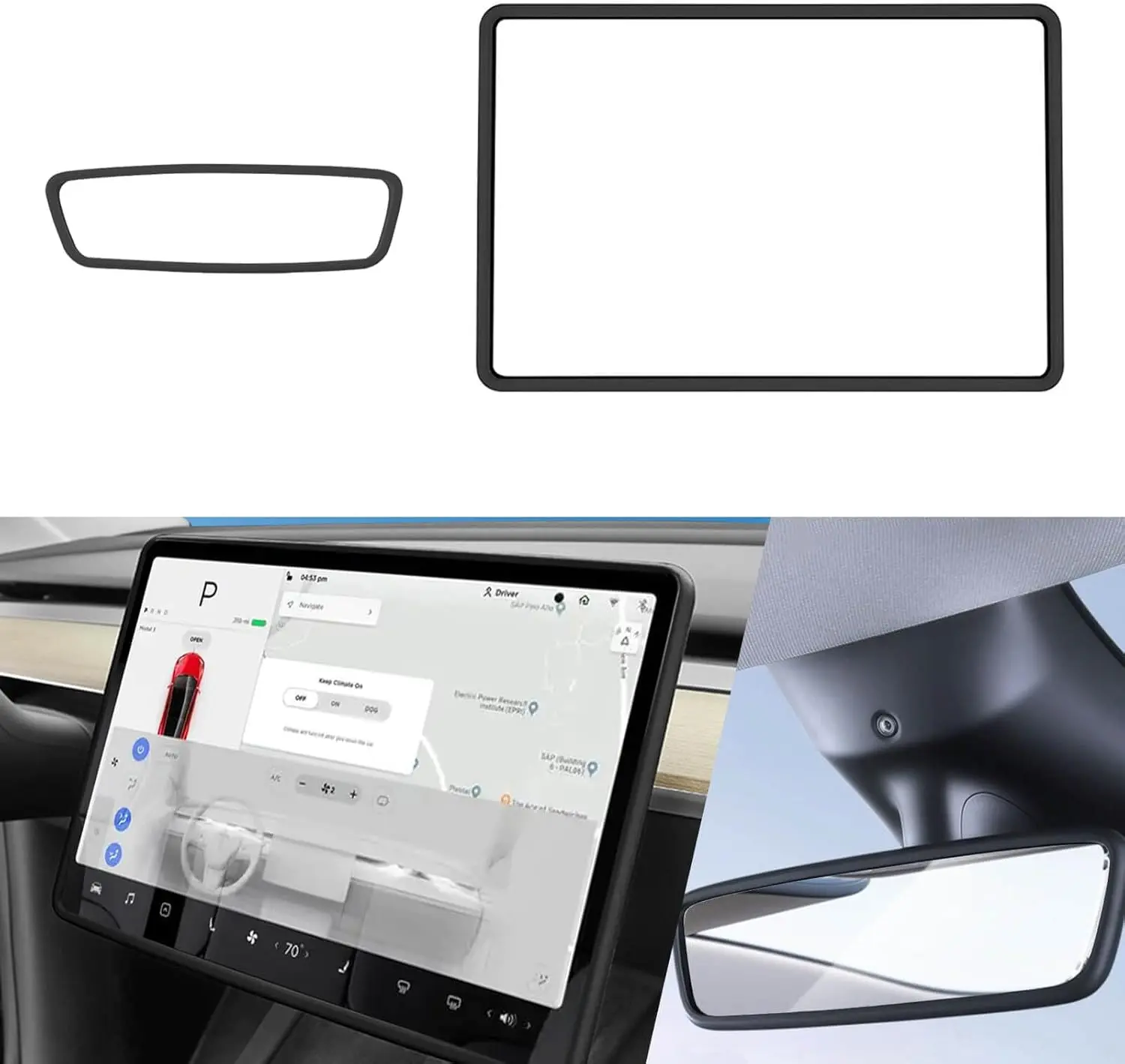 2-in-1 Silicone Screen & Rearview Mirror Protector Frame Set, Embedding Fit Cars Auto Accessories for Tesla Model 3 (2017-2023) & Model Y (2019-Feb 2025) Car Interior Stickers, Cars Accessories, Model 3/Model Y