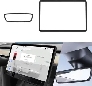2in1 Silicone Protector Frames of Screen and Rear View Mirror for Tesla Model 3 2017-2023 and Model Y 2019-Feb.2025 Accessories