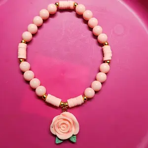 Peach Handmade Bracelet with Peach Rose Charm and Gold Accents for Women Elegant Beaded Jewelry