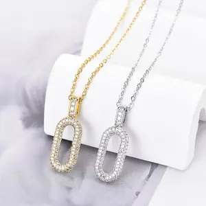 LUXJELWEL - Trendy Oval Rectangle Hoop Zincon Pendant Necklace For Women Stainless Steel Chain Choker Vintage Necklace Female Daily Jewelry