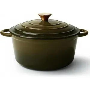 6 Quart Vintage Style Dutch Oven Pot with Lid, Non Stick Enameled Cast Iron Oven Safe Up to 500 ° F, Heavy-Duty Cookware for Bread Baking, Braising, Stews, Roasting, Golden Green