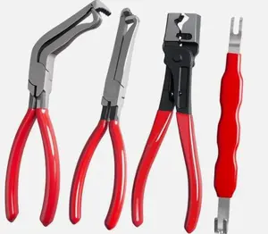Professional Electric Pliers Removal Tool Set - 4-Piece Master Kit (Straight, Curved, Connector & Tiger Pliers) - Heavy Duty Red Handle Auto Repair Tools for Mechanics