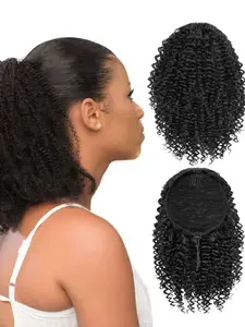 Human Hair Clips In Drawstring Ponytail Long Kinky Curly Drawstring Ponytail For Women 8-26 Inch Black Kinky Curly Ponytail Hair Ponytail Extensions