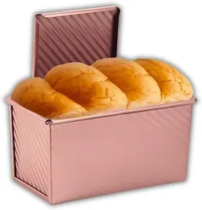 FIDZ PAN Pullman Loaf Pan with Lid, 1LB & 2LB Capacity Non-Stick Carbon Steel Corrugated Bread Pan for Homemade Sandwich Bread, Sourdough & Toast Box, Square Cake Mold Professional Bakeware Supplies
