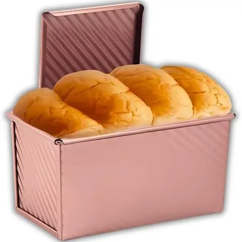FIDZ PAN Non-Stick Carbon Steel Rectangular Pullman Loaf Tin - 1LB/2LB Anti-Adhesive Pan Bread & Loaf Tins Baking Tools, 8.3”x4.5”x4.3” Golden Corrugated Food Grade Oven-Safe Bakeware, Even Heat Distribution for Fresh Bread at Home