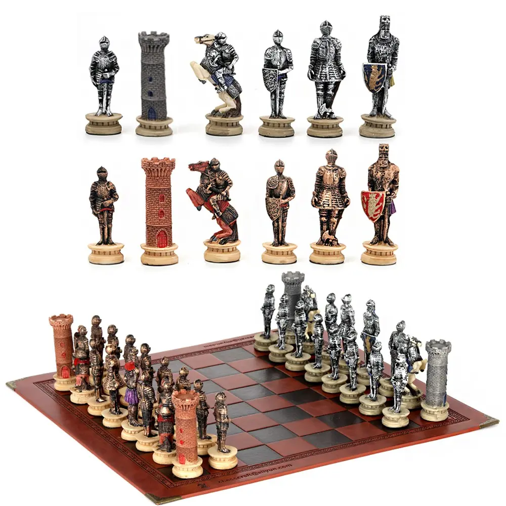 32 Piece International Chess Set, High-Quality Resin Pieces, Artificial Leather Board, Strategy Table Game, Family Game, Gift for Halloween & Christmas