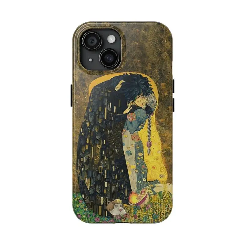 The Kiss Howl's Moving Castle Polycarbonate Shockproof Cellphone Casing - Protective Cover for iPhone 11-17 Pro Max/Plus, Samsung Galaxy S23-25 Devices, Silicone Accessory, Durable