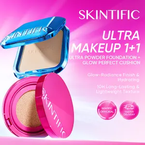 SKINTIFIC 2PCS Hydra Glow Combo – Glow Cushion + Ultra Cover Powder Radiant Hydrating Long Lasting Pore-Blur Lightweight All Skin Types
