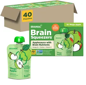 Brainiac Omega-3 Applesauce, Apple, No Sugar Added, 3.2 oz, 40 Ct