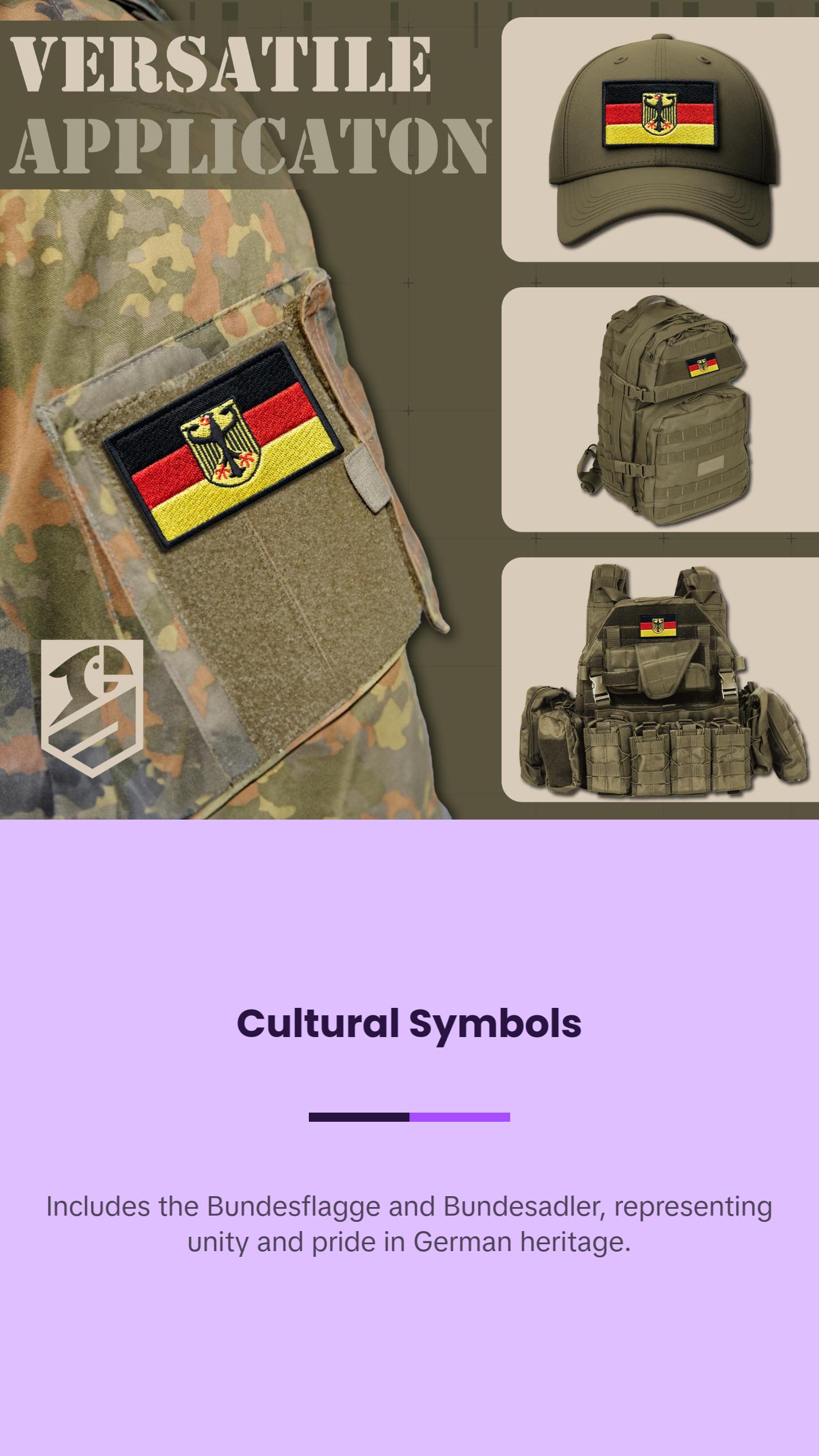 2-Pcs German Flag and Coat of Arms Embroidered Patch Set Embroidered Hook & Loop
