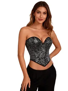 Elegant Gold Jacquard Fabric Corset Top, Heart Neckline, Adjustable Back Strap, Perfect for Parties & Photoshoots, All Seasons Wear, Underwear