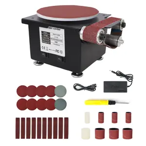 Hardware 2 in 1 Mini Belt Disc Sander,Bench Grinder Small Spindle Sander Machine for Wood Metal Stone Diy Grinding,Adjustable Speed Electric Sander