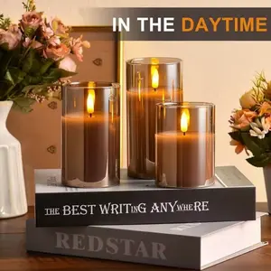 Gray Glass Operated Flameless Led Candles with10-Key Remote and Timer, Real Wax CandlesWarm White Flickering Light for HomeDecoration(Set of 3) craft resin