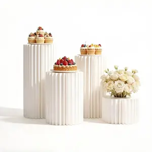 White Cylinder Cupcake Stands Set, 4-Piece Tiered Pedestal Combo with 4 Heights (7.8"-31.5") for Birthday & Wedding Dessert Tables