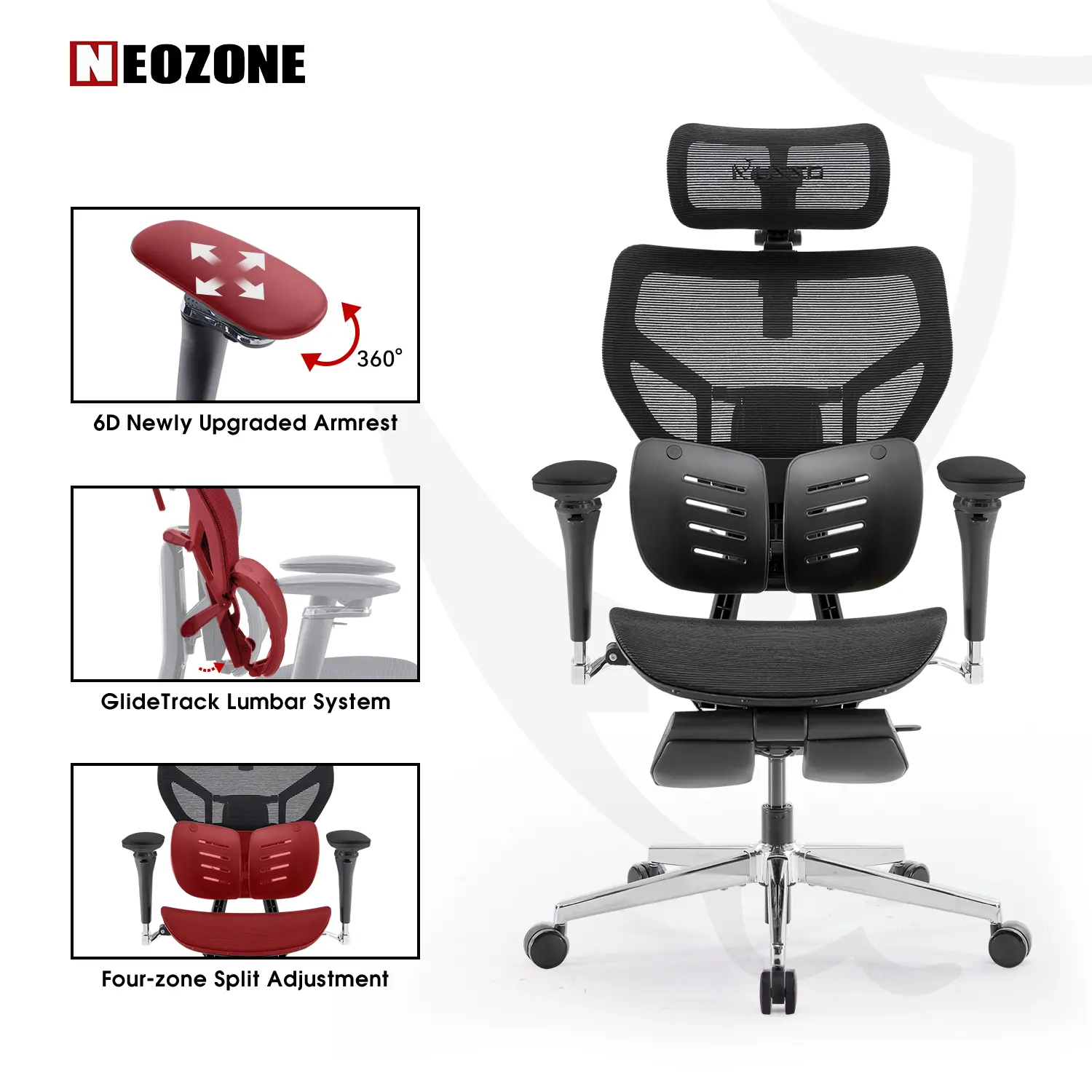MUSSO X700 GlideTrack Chair for Men – Ergonomic Mesh Office & Gaming Chair with Reclining Backrest and Footrest-B