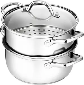 Stainless Steel Steamer Pot - 3.2QT Cooking Steamer with Food Basket, Steaming Cooking Pot Kitchen Cookware for Vegetable, Food, Dumplings, Soup