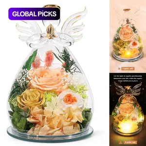 Preserved Roses + Women's Birthday Gifts + Glass Angel Statue Flowers + Flower Delivery + Real Color Roses for Mom + Grandma, Sister, Wife, Daughter + Christmas Gift + Mother's Day Gift + Valentine's Day Gift, Light Up Rose, Led Flowers #GLOBAL PICKS