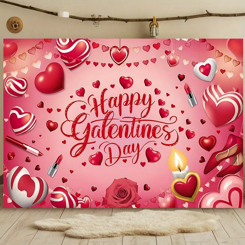 Galentines Day Sweet Theme Backdrop – "Happy Galentines Day" Script, Hearts & Feminine Decor (Pink Red), Perfect for Girls' Valentine Gatherings & Romantic Decor, Brings Cute Romantic Vibe, Lovely Gift, 2D Print