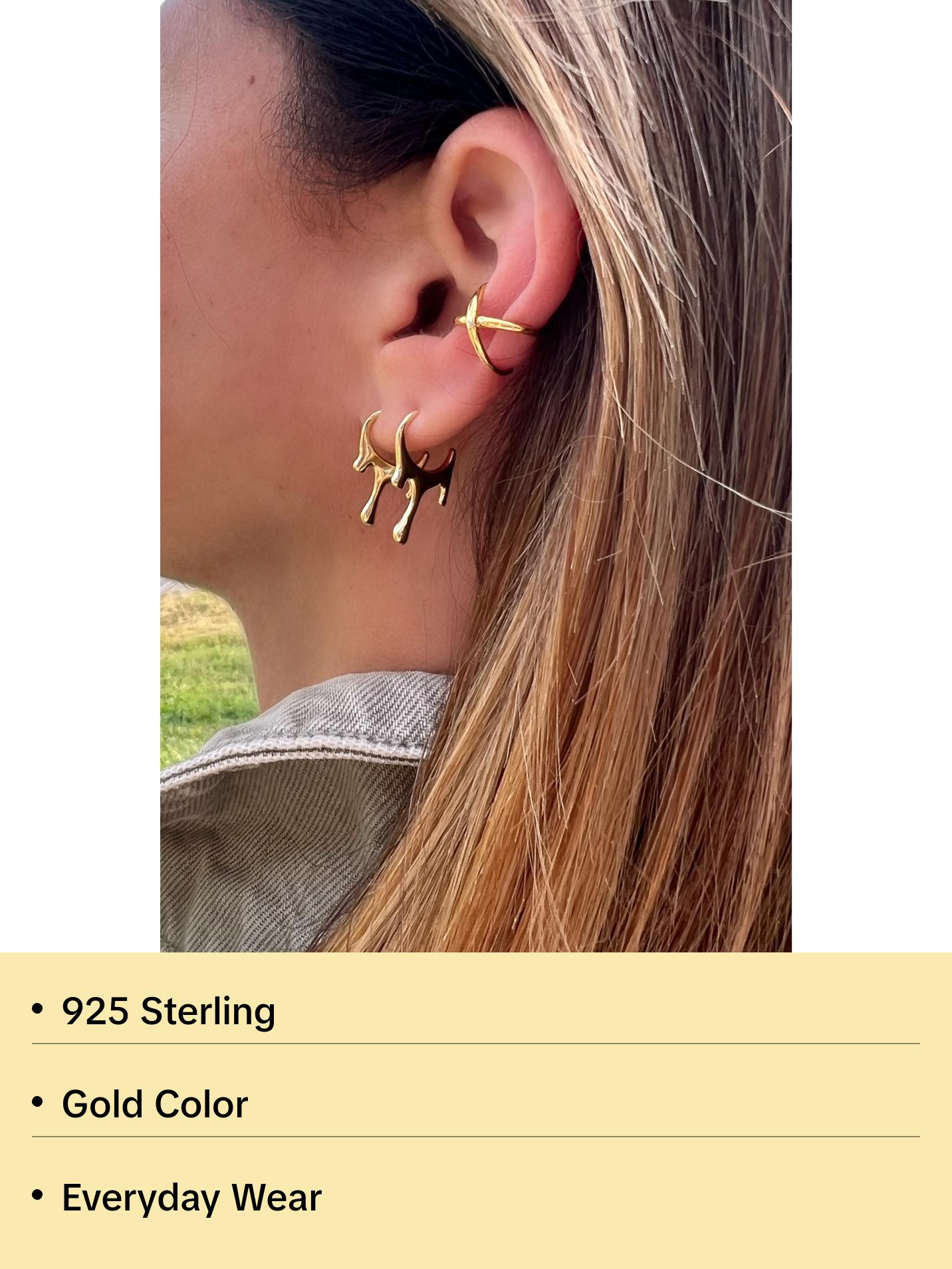 Gold Dripping Hoop Earrings with Simple Design and Gold Finish