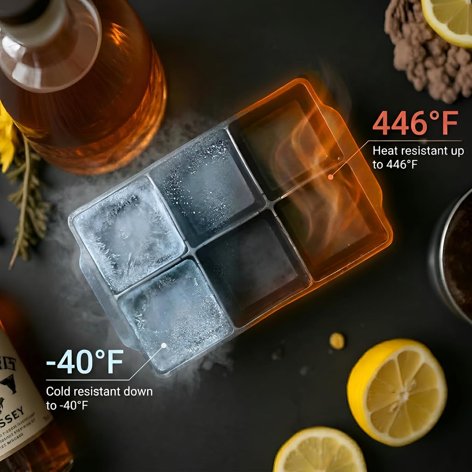 Large Silicone Ice Cube Tray 2 Pack Easy Release 2 Big Ice Cubes for Cocktail Whiskey with Lid Stackable Freezer Mold