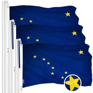 G128 3 Pack: Alaska AK State Flag | 4x6 Ft | ToughWeave Series Embroidered 300D Polyester | Embroidered Design, Indoor/Outdoor, Brass Grommets