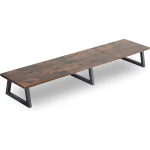 42 inch Large Dual Monitor Riser, Rustic Brown Extra Long TV Stand Wood & Steel Desktop Riser with Storage for Dual Screen Office Desk Organization