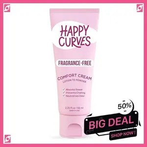 HAPPY CURVES Lotion to Powder Anti Chafing Odor Control Cream for Women: Aluminum-Free Cream for Private Parts, Under Breast, & Body 2.25 Fl Oz (1 Pack, Fragrance-Free)