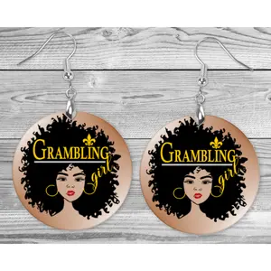 Grambling State Afro Girl Earrings - Louisiana Jewelry