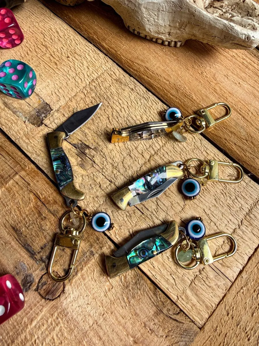 Outlaw Protection Keychain – Mini Knife + Evil Eye Charm