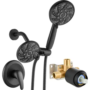 Dual 2 in 1 Shower  Kit High  Combo System Shower Faucet 6 Modes ABS Handheld  Shower Trim Kit with Valve Shower  and Handle Set Matte Black