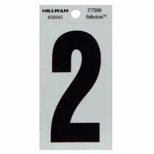 212 MAIN 3 in. Thin Cut Black Reflective Self Adhesive Vinyl Mylar House Address Number 2 Stickers - Pack of 6, Easy Installation, Weather Resistant Home Outdoor Address Sign