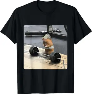 100% Cotton Unisex Hamster Deadlift Training Funny Cute Rat Weightlifting Meme T-Shirt
