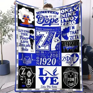 Black 1920 Sisters Themed Slogan Print Blanket, Zeta Phi Beta， Warm Nap Blanket Suitable For Adults, Cozy Blanket Throw