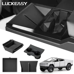 4pcs Silicone Car Accessories Set, American Model, Anti-Slip Center Console Organizer Tray with Cup Holder and Wireless Charging Mat for Tesla Cybertruck 2024