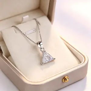 925 Sterling Silver Triangle Cubic Zirconia Pendant Necklace for Women Sparkling Clear CZ Chain Necklace Elegant Party Jewelry