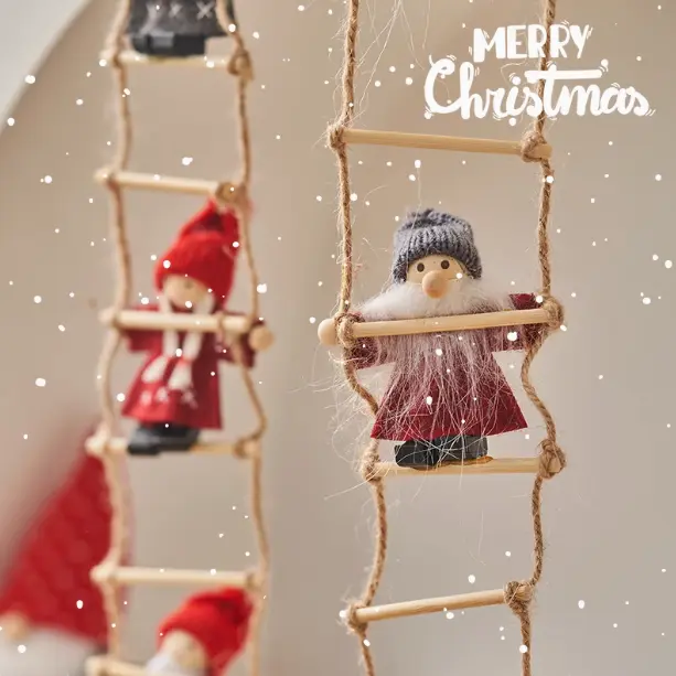 "Set of 2 Santa Claus Fireplace Ladder Ornaments – Unique and Festive Christmas Decorations, Perfect for Mantel, Tree, or Home Decor, Charming Holiday Accents for a Cozy and Fun Seasonal Atmosphere"