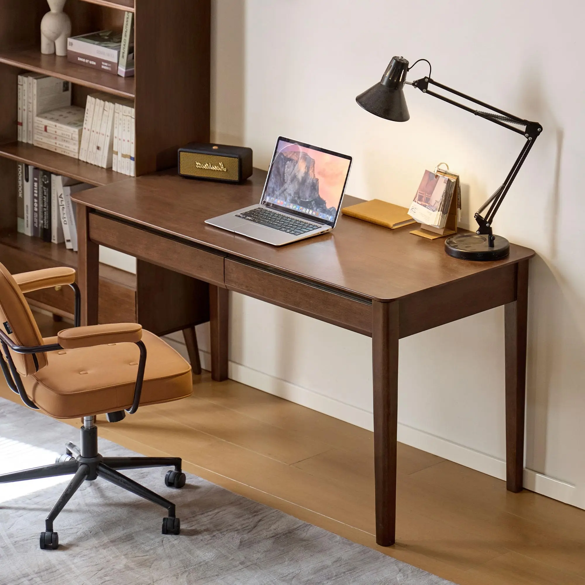 YESWOOD Vintage Solid Wood Computer Desk, Office Desk with Storage Drawers, Writing Desk for Home Office, Study