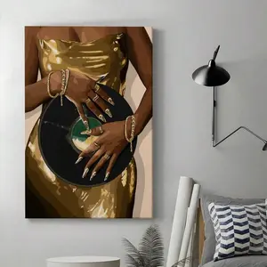 1pc Fashion Women Wall Art Poster Living Room Bar Cafe Bedroom Office Home Decorative Canvas Painting  Frame ,Wall Art With Frame