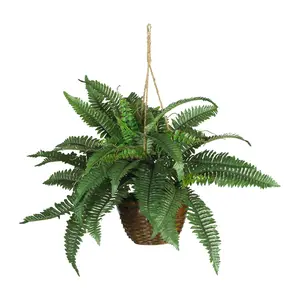 Boston Fern Silk Hanging Basket by Nearly Natural