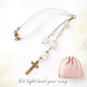 White Crystal Protection Charm | “Let Light Lead Your Way” Cross Pendant | 8-inch Healing Energy Chain | Car Mirror Charm | Purse Charm | DIY Bracelet Accessories | Angel Light Ornament