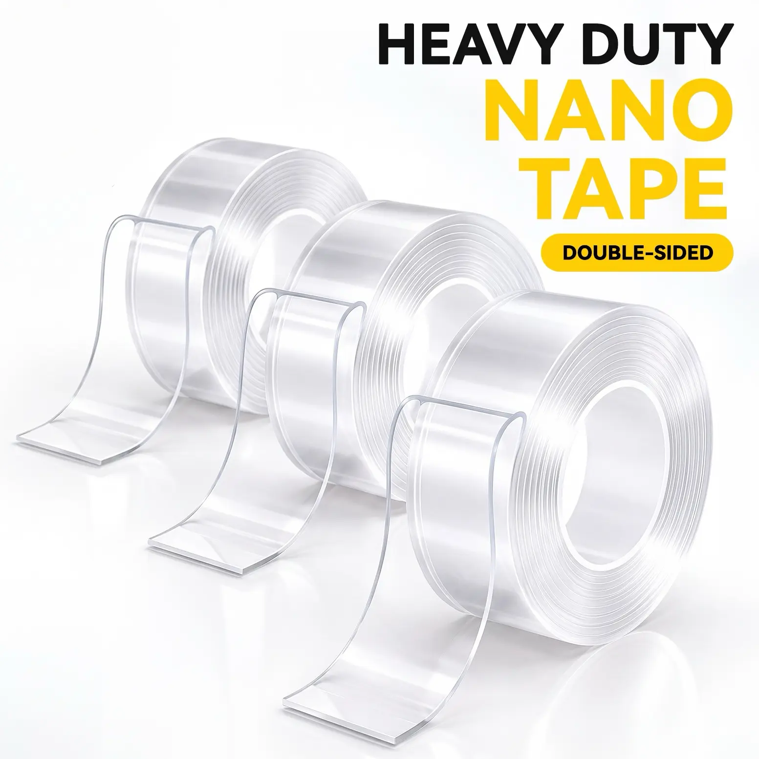 2026 Upgraded Heavy Duty Nano Tape, 9.84FT Clear Invisible Double Sided Mounting Tape, Renter Safe Removable Adhesive Tape, Washable Reusable No Residue Tape for Home Decor, Desk Organization & Dorm Room Setup