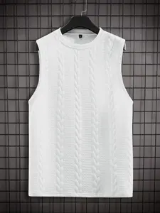 Men's Summer Loose-Fit Knitted Vest, Casual Thin Texture Top, Sporty Streetwear for Running & Daily Wear, Youthful Trendy Design, Menswear