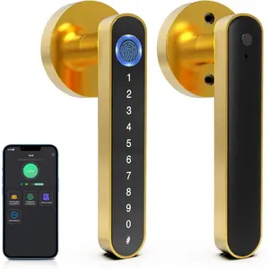 Door Knob Lock, With Code Handle, Biometric Security Locking Lever for Bedroom Indoor Room - Gold